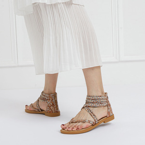 Mixed Colors Ankle-Wrap <b>Flat</b> <b>Sandals</b> Open Toe Breathable Textile Upper Rubber Outsole Summer Women's Shoes Drop Shipping - Product Image 2