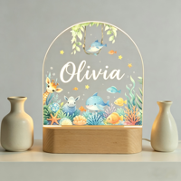 Lampe de nuit intelligente LED en acrylique avec motif imprimé UV personnalisé, base en bois minimaliste, lampe USB, ensemble cadeau DIY pour enfants, lumière chaude à intensité variable