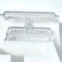 Plateau à beurre en verre multifonctionnel, plateau à beurre en cristal transparent avec couvercle à poignée pour restaurant, café