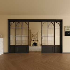 <span class=keywords><strong>Porte</strong></span> coulissante en verre rétro française à deux rails en alliage d'aluminium <span class=keywords><strong>Rail</strong></span> de suspension à trois maillons pour cloison de salon de cuisine - Product Image 4
