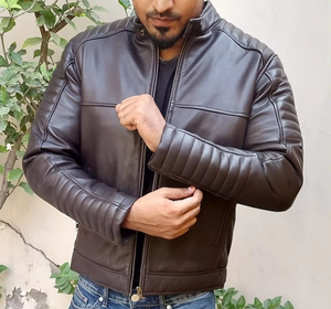 เสื้อแจ็คเก็ตหนังแท้คุณภาพพรีเมียมสำหรับผู้ชาย ซิปแบบไม่ทอ เป็นมิตรกับสิ่งแวดล้อม ตะเข็บแบบคลาสสิก ผิวสัมผัสเรียบเนียน สวมใส่สบาย - Product Image 1