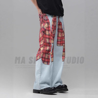 Jeans en denim pour hommes, coupe slim, avec détails sur les bords, de seconde main, vente en gros