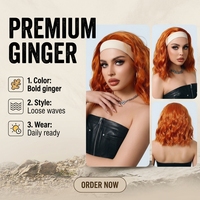 Perruque Bandeau Synthétique Courte Bob Ondulée Roux Orange Bouclée Sans Colle Résistante à la Chaleur, Fabrication Industrielle, Vente en Gros