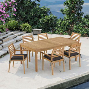 6 Seater Simple Classic Solid Wood Outside Dinner <b>Table</b> and Chairs Furniture Garden Teak <b>Outdoor</b> Dining Set - Product Image 1