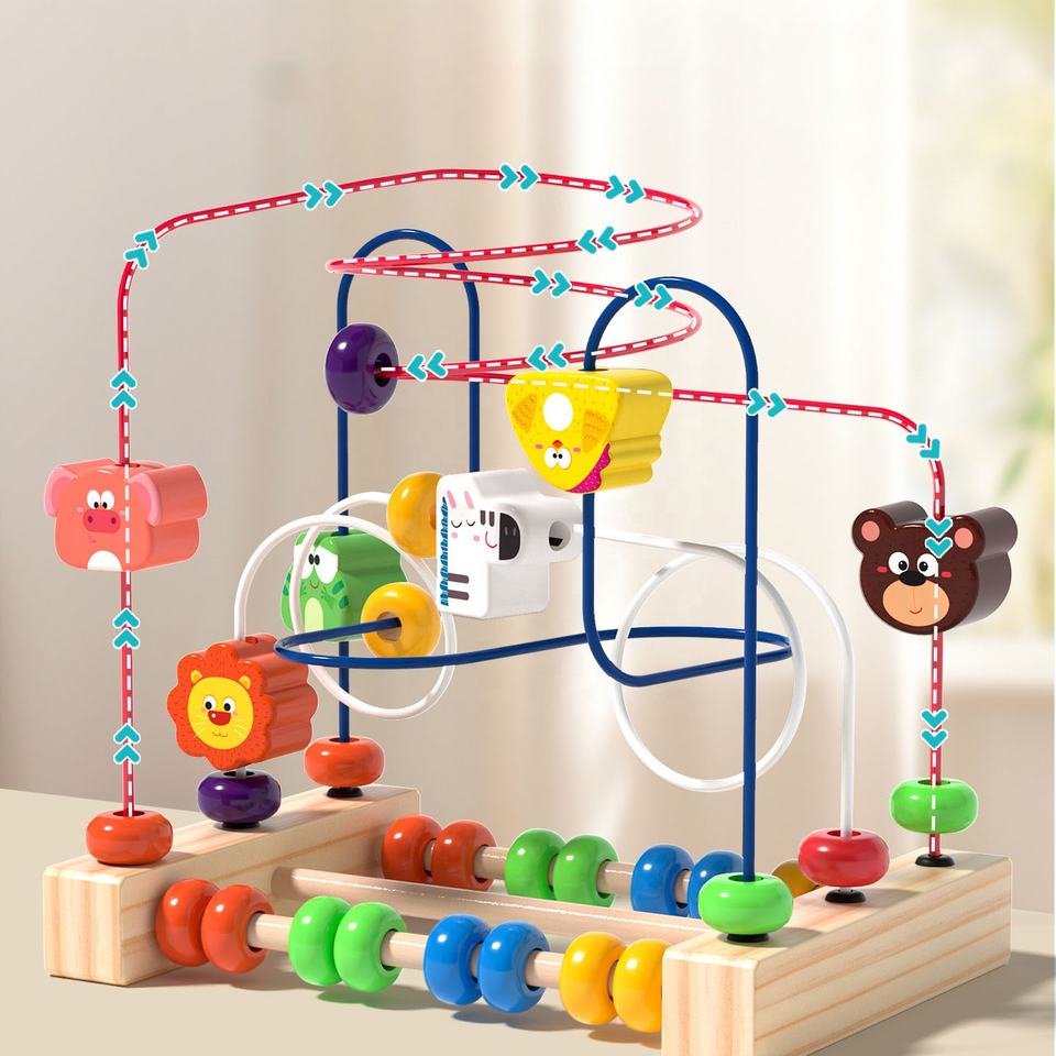Toy With String Baby Colorful Wooden Bead String Toy Kids Montessori Educational Wooden ...