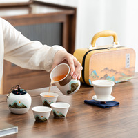Service à thé Kung Fu japonais en céramique Aoyama Tsubame, portable pour voyage et extérieur, avec sac de transport, rangement facile