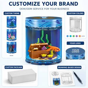 Ensemble de blocs de <span class=keywords><strong>construction</strong></span> d'aquarium cylindrique transparent personnalisé avec coffre au trésor, crabe <span class=keywords><strong>et</strong></span> algues, jouets éducatifs pour enfants pour le bricolage - Product Image 5