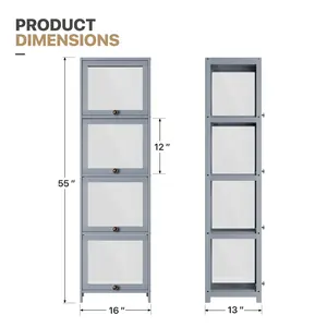 ארון תצוגה 4 שכבות עם דלת הפוך, ארון <span class=keywords><strong>curio</strong></span> אפור עבור אוסף ראווה & מדף ספרים - Product Image 3