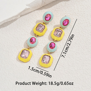 Fashionable Geometric Drop <b>Earrings</b> With Pink And Clear Stones For Party Wear Stainless Steel Ear <b>Posts</b> EH5001 - Product Image 4