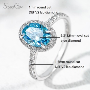 Anillo de Compromiso RST de Oro Blanco de 18K con Diamante Azul de Laboratorio de 1.5ct en Forma Ovalada y Halo - Product Image 2