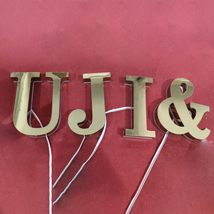 Tùy chỉnh ngoài trời vàng chải thép không gỉ Backlit signage 3D cửa hàng Tên kim loại LED chiếu sáng dấu hiệu từ bên quảng cáo - Product Image 1