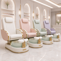 Station de pédicure haut de gamme pour salon de manucure avec siège inclinable électrique, bain de pieds en verre et finition dorée
