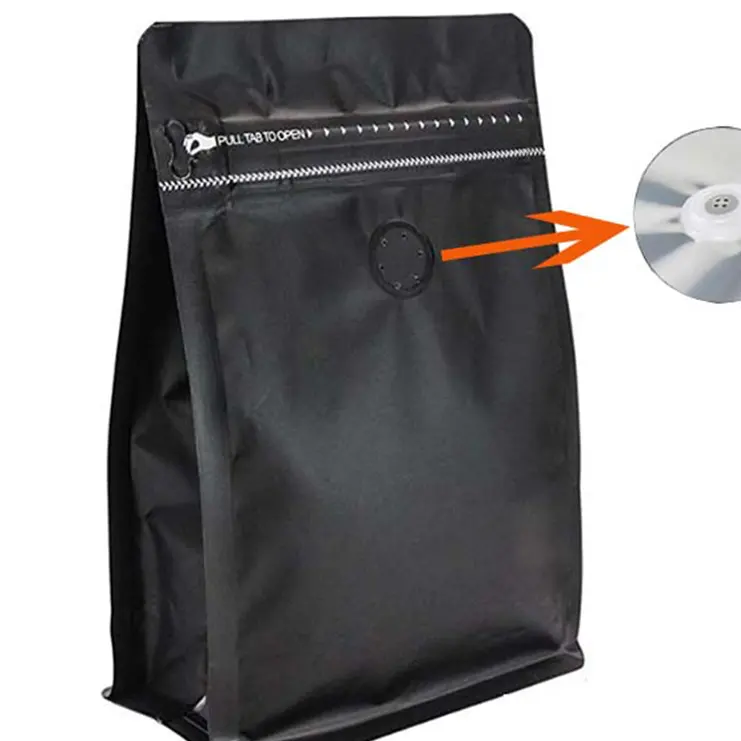 Sacos de café estampados personalizados, fundo plano recarregável com zíper top com válvula atacado saco de embalagem