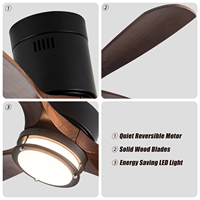 Ventilateur de plafond HSG Modèle 709 52'' en métal et bois, style rétro, avec éclairage LED tricolore, télécommande, 6 vitesses, économe en énergie, garantie 5 ans pour la maison