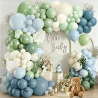 Kit de guirlande de ballons vert sauge et bleu poussière, arche en latex crème rétro, décoration de fond pour fête prénatale unisexe et anniversaire