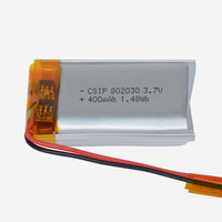 Batterie Lipo 802030 3.7V 400mAh, batterie polymère lithium-ion souple en sachet, batterie Li-ion polymère 802030 400mAh, vente en gros