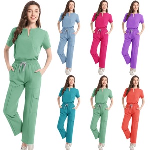 Women Scrub Suit Set Moisture Wicking Quick Dry Hospital Work Uniforms Split Design For Medical Beauty Salon Use - Product Image 1