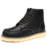 Bottes décontractées pour hommes, style britannique, tendance, hiver, hauteur mi-haute, en cuir véritable, à lacets