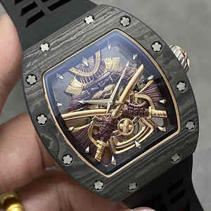 Nouvelle édition personnalisée 2025, montre automatique tourbillon de luxe pour homme en or 18 carats et fibre de carbone noire, modèle « Black Warrior » de forme tonneau - Product Image 1