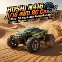 Mobil RC HOSHI N416 1/16 4WD 36KM/jam Motor Brushed 2.4GHz Off-Road Kecepatan Tinggi Remote Control Monster Truck 2 Baterai Mainan