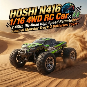 <span class=keywords><strong>Voiture</strong></span> RC HOSHI N416 1/16 4WD, moteur à balais 36 km/h, <span class=keywords><strong>2</strong></span>,4 GHz, monster truck télécommandé tout-terrain haute vitesse, <span class=keywords><strong>2</strong></span> batteries, jouet - Product Image 1