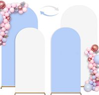 Selamat Ulang Tahun White Arch Covers Round Top Double-Sided Backdrop Dekorasi Pesta Baby Shower Pernikahan Wisuda Dapat Disesuaikan