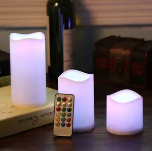 变色闪烁无焰LED蜡烛，带遥控塑料支柱蜡烛室外和室内装饰