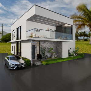 Casa Modular de 2 Pisos, Ecológica, de Acero Ligero, Impermeable, con Energía Solar, de Ensamblaje Rápido, 2 Dormitorios, 1 Baño, Comedor y Oficina - Product Image 1