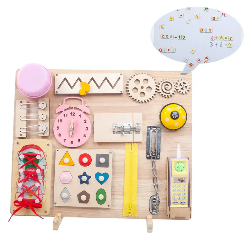 Nieuwe Kinderen Tweezijdige Beugel Drukke Boord Multifunctionele Baby Unlock Bordspellen Houten Vroege Educatie Montessori Drukke Board Speelgoed