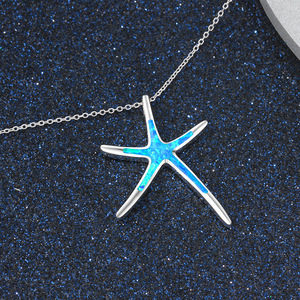 Collar con Colgante de Estrella de Mar de Ópalo Azul Chapado en Rodio de Plata S925, Diseño Minimalista, Cadena de Caja, Unisex, para Uso Diario - Product Image 5