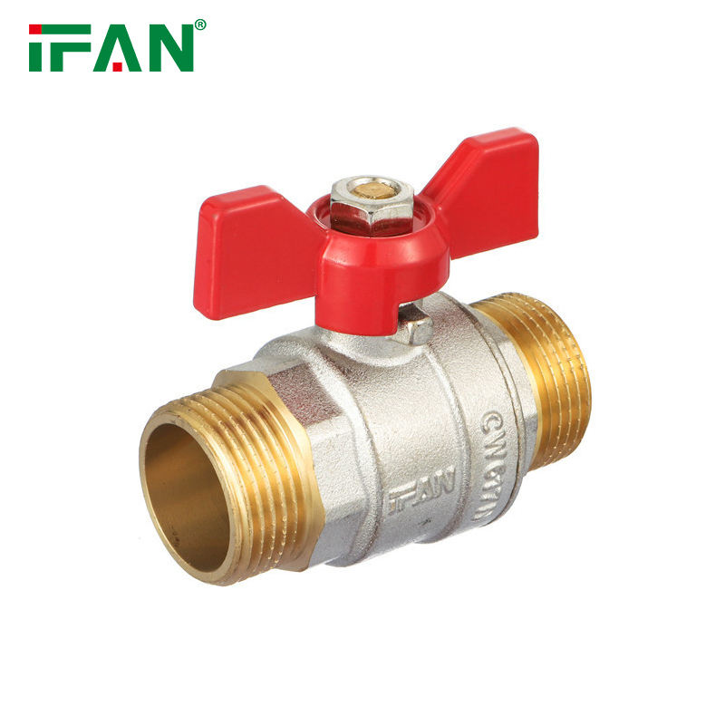 Válvula de bola de latón MM con manija de mariposa roja