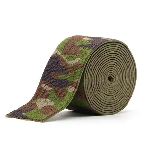 Factory Supply High-elastic Single Side Print Eco-Friendly Thick Polyester Cotton Camo Jacquard Elastic Webbing Band