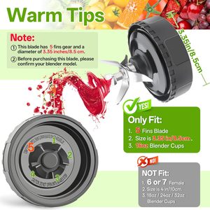 Ensemble de lames extractrices à 5 ailettes, pièces de rechange, lame de mixeur de 3,35 pouces/8,5 cm, compatible avec les mixeurs Nin-ja série Auto QB3000 - Product Image 2