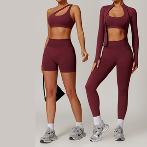 2024/2025 Active <span class=keywords><strong>Wear</strong></span> Conjunto de yoga sin costuras <span class=keywords><strong>Mujer</strong></span> Push up Chaqueta deportiva elástica alta personalizada Entrenamiento 5 piezas Ropa de yoga - Product Image 1