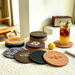 Sous-verre rond personnalisé en liège, tapis absorbant imperméable pour boissons, avec logo imprimé pour bar, café, maison - Product Image 1