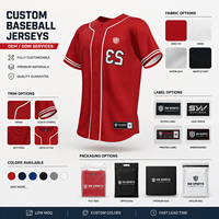 Maillot de baseball personnalisé à boutons, uniforme d'équipe rouge, broderie sublimée, fabricant OEM ODM, faible MOQ, vente en gros, prêt à expédier