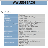 Carte réseau sans fil haute puissance de haute qualité ALFA AWUS036ACH utilisant le chipset RTL8812AU, adaptée aux modèles BT5 Kali Linux MAC RC