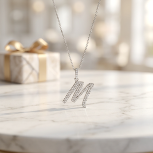 Collar con Colgante de Letra M de Hiphop, Plata 925, Piedra Cultivada en Laboratorio, Certificado IGI, Regalo de Lujo para Mujer, para Fiestas - Product Image 1