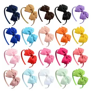 Accessori per capelli da donna di moda all'ingrosso cerchi per capelli con nastro in Grosgrain di colore solido fascia per capelli per bambini con fiocco a doppio strato