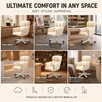 Chaise de bureau moderne rembourrée avec cadre en fer, dossier épaissi, rotation pivotante, rembourrage en mousse pour chambre et usage domestique