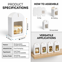 Boîte alimentaire en papier kraft blanc biodégradable avec logo personnalisé, fenêtre transparente et poignée pour l'emballage de gâteaux et de macarons