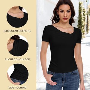 Top Corto Asimétrico de Manga Corta para Mujer, Ajustado, Básico, de Punto Suave, a la Moda para Salir de Verano - Product Image 4
