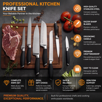 Ensemble de 7 couteaux de cuisine, manche intégral en acier inoxydable 3Cr13, poignée TPR, qualité professionnelle, vente en gros pour restaurants