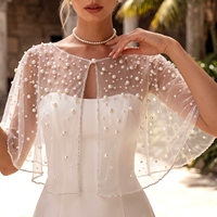 YouLaPan VG31 Robe de mariée en nylon pour femme, boléro taille unique, cape transparente ornée de perles, accessoires de mariage