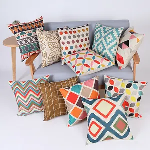 Custom Living Room Color Printed Pillowcase Sofa Pillow Cases Geometric Home Decor Linen Digital Printing Cushion Cover