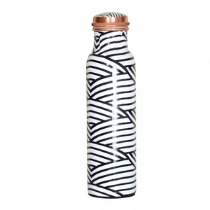 Minimalist Black <b>White</b> Stripe Metal <b>Water</b> <b>Bottle</b> With Copper Lid Portable Travel Drinkware - Product Image 1