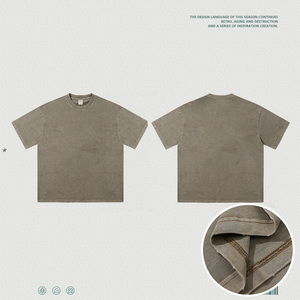 เสื้อยืดคอกลมทรงหลวมสไตล์วินเทจสำหรับวัยรุ่น ฤดูใบไม้ผลิและฤดูร้อน ปี 2024 แขนสั้น ผ้าหนา ลุคทำเก่า ขาดๆ แบบเท่ๆ สำหรับผู้ชาย - Product Image 1