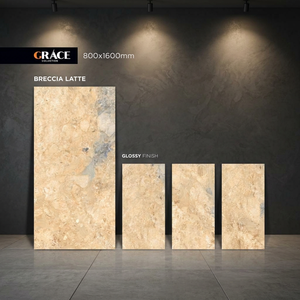 Azulejos de porcelana brillante Breccia Latte de 800x1600 mm con aspecto de mármol para pisos y paredes en interiores de hoteles - Product Image 1