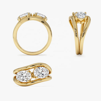 Bague élégante en argent sterling 925 plaqué rhodium avec double cristal ovale, vente en gros de bijoux LOZRUNVE