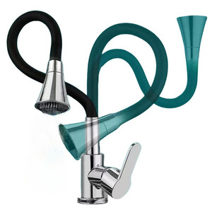 Grifo de Cocina Extraíble con Rociador, Montado en Encimera, Manguera Flexible, Válvula de Cerámica, Construcción de Latón, Diseño Contemporáneo - Product Image 1